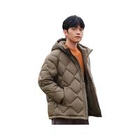 坦博尔(Tanboer)羽绒服男秋冬时尚菱格纹轻薄保暖连帽短款外套TA332325 茶褐色 180/96A
