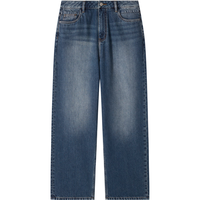 GXG男装 水洗蓝斜纹牛仔裤宽松阔腿休闲裤男士长裤 2024秋季 蓝色 180/XL