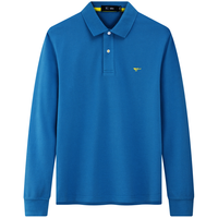 七匹狼长袖T恤男士【固色耐洗】纯棉小狼标翻领商务休闲POLO上衣服男 165/84A/M 112(中蓝)