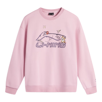 李宁 LI-NING加绒保暖卫衣女24秋冬时尚卡通LOGO舒适百搭宽松上衣AWDUF90 【萌宠LOGO】加绒*套头-薄纱粉-2 XXL