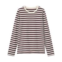 無印良品 無印良品 MUJI 女士圆领长袖T恤 BBD01A0A 深紫红色X条纹 S