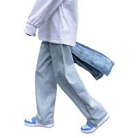 潮唯 牛仔裤男春秋季宽松港风韩版潮流ins休闲直筒九分裤青少年学生薄款搭扣百搭潮牌坠感阔腿裤长裤子 蓝白 XL