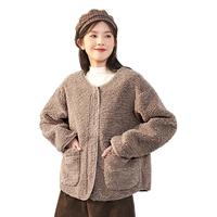 灵镜（LING JING）羊羔绒外套女2022新款百搭韩版加厚保暖上衣小香风绒绒冬装 卡其色 3XL