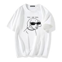 真维斯(JEANSWEST)t恤短袖男2023夏季情侣纯棉大码印花短袖学生潮流百搭宽松半袖t恤 白色(墨镜酷狗) 4XL(体重200斤-220斤)