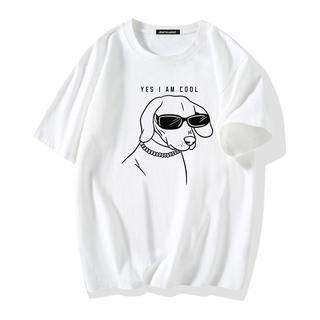 真维斯（JEANSWEST）t恤短袖男2023夏季情侣纯棉大码印花短袖学生潮流百搭宽松半袖t恤 白色（墨镜酷狗） 4XL(体重200斤-220斤)