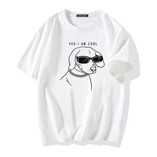 真维斯（JEANSWEST）t恤短袖男2023夏季情侣纯棉大码印花短袖学生潮流百搭宽松半袖t恤 白色（墨镜酷狗） 4XL(体重200斤-220斤)