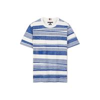 TOMMY HILFIGER23新款春夏男装纯棉时尚撞色条纹合身版短袖T恤MW0MW32051 蓝白拼色0A4 XS(推荐:100-120斤)