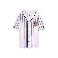 TOMMY HILFIGER 23新款男女纯棉刺绣条纹V领宽松T恤31621 白色红条纹YBL S(推荐:120-135斤)
