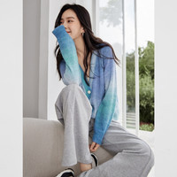 对白【杜鹃同款】撞色晕染毛衣女2025秋装气质慵懒风针织开衫 晕染烟蓝色 L 晕染烟蓝色 【9月28日】