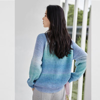 对白【杜鹃同款】撞色晕染毛衣女2025秋装气质慵懒风针织开衫 晕染海藻色 XL