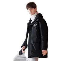 FILA 斐乐男子中长款羽绒服冬季时尚字母印花连帽保暖外套