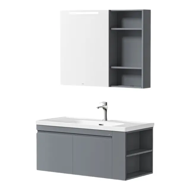 ARROW箭牌浴室柜陶瓷一体盆主卧卫生间洗漱台卫浴柜洗脸盆洗手盆柜组合 【美妆收纳款+侧柜】灰色80cm|含龙头