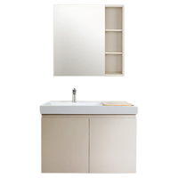 科勒(KOHLER)森语肤感陶瓷一体盆浴室柜奶油风卫生间洗脸盆柜组合挂墙安装 800mm柜体+台盆+镜柜(浅纹灰)