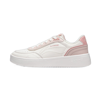 LI-NING 李宁 苏酥丨经典休闲鞋女鞋板鞋2024春季LOGO字母刺绣运动鞋AGCU112 云雾白/烟粉色-1 38