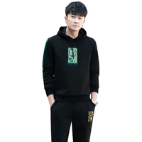 昇域国潮运动套装男春秋冬连帽运动服男卫衣时尚男士加绒休闲套装 黑色【加绒款】【上衣+裤子】 XL【125-140斤】