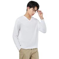 GIORDANO 佐丹奴 长袖t恤男纯棉基础款体恤衫纯色V领打底衫男01023822 大码 01标志白