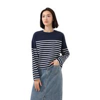 GUESS 盖尔斯 24年春季女士撞色横条纹长袖T恤-YO1K9453 DNV-蓝白条纹 XS