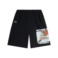 李宁 LI-NING童装儿童运动短裤男小大童运动生活系列毛圈面料短卫裤YKSU139-3黑色120