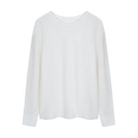 百家好（Basic House）国风盘扣T恤长袖女拼接宽松白色圆领上衣春装 白色 L