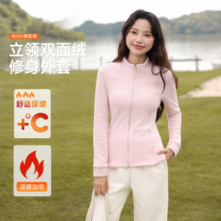 班尼路加绒外套女装立领修身秋冬季内里长绒保暖上衣服可内搭13 【双面绒】浅粉#纯色 L