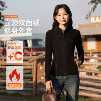 班尼路加绒外套女装立领修身秋冬季内里长绒保暖上衣服可内搭13 【双面绒】黑#纯色 M