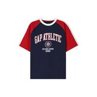 Gap男女装2024夏季纯棉logo撞色插肩短袖T恤宽松上衣465581