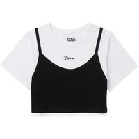 it izzue女装假两件短袖T恤休闲时尚夏季个性叠层上衣1148U3K