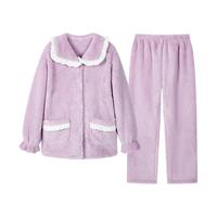 都市丽人 女套装法兰绒连帽宽松厚款长袖家居服