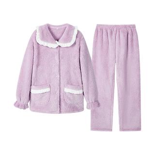 都市丽人 COSMO LADY睡衣女套装法兰绒连帽宽松厚款长袖家居服2H3116 香芋紫（2H3116） L