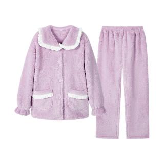 都市丽人 COSMO LADY睡衣女套装法兰绒连帽宽松厚款长袖家居服2H3116 香芋紫（2H3116） L