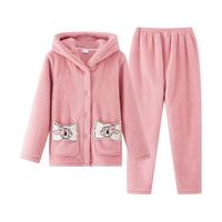 都市丽人 女套装法兰绒连帽宽松厚款长袖家居服