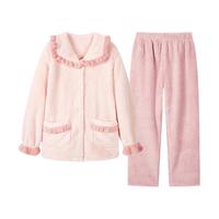 都市丽人睡衣女套装法兰绒连帽宽松厚款长袖家居服2H3116 藕粉(2H3116) M