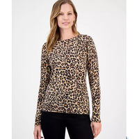 CHARTER CLUB 女士 豹纹圆领羊绒衫