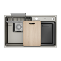 九牧（JOMOO）厨房水槽大单槽洗菜盆一体盆304不锈钢纳米洗碗槽瀑布魔法师水槽 【纳米灰升级压纹】收纳水槽70*48-含龙头-