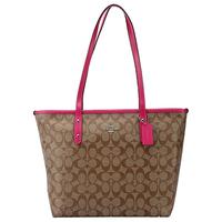 COACH 蔻驰 女士PVC单肩托特包 F58292 SVO5B 卡其玫红色 大号