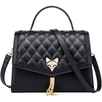 金狐狸（FOXER）女包牛皮大容量单肩包女韩版经典菱格流苏斜挎包女百搭手提包女JD9052360ZY24F1A黑色