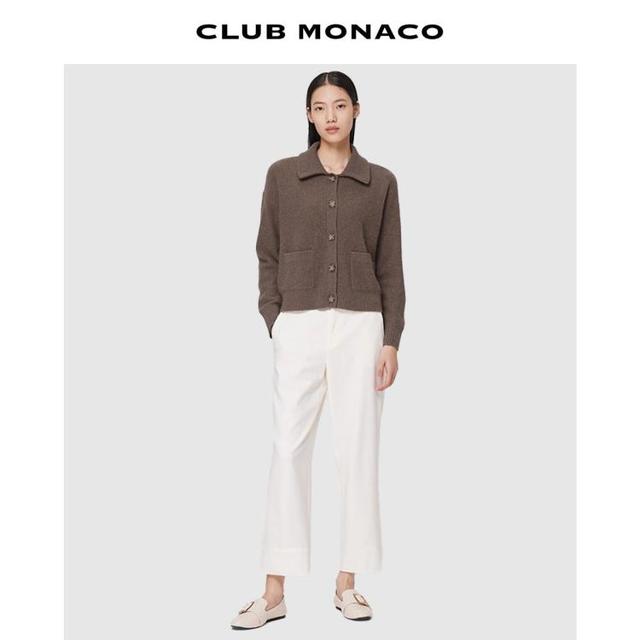 CLUB MONACO 摩纳哥会馆 女装秋冬翻领复古纽扣针织开衫毛衣