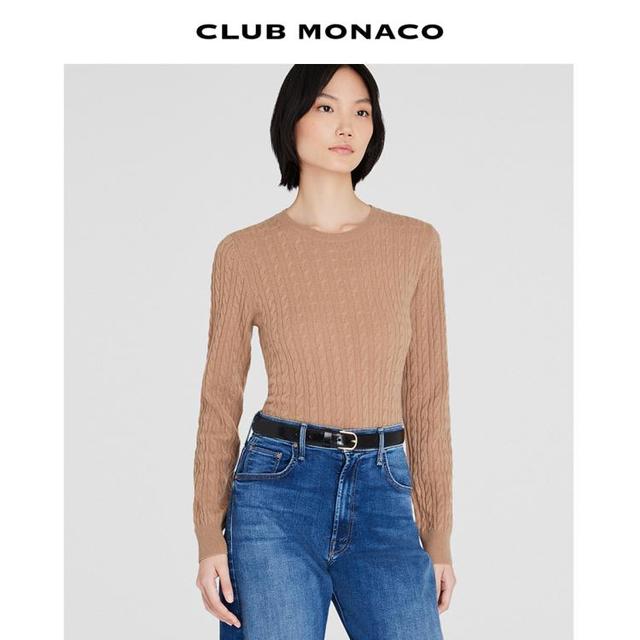 CLUB MONACO 摩纳哥会馆 博主同款  女装山羊绒复古绞花圆领毛衣
