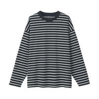 無印良品  無印良品 MUJI Labo系列 男女款圆领长袖T恤 BFB27A1S 黑色条纹 S-M