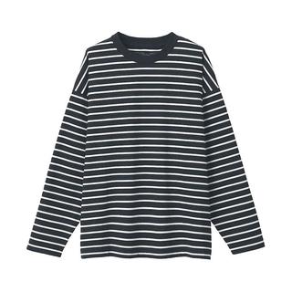 無印良品  無印良品 MUJI Labo系列 男女款圆领长袖T恤 BFB27A1S 黑色条纹 L-XL
