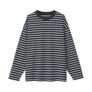 無印良品  無印良品 MUJI Labo系列 男女款圆领长袖T恤 BFB27A1S 黑色条纹 L-XL