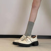 映棠 英伦风魔术贴深口乐福单鞋女一脚蹬厚底百搭通勤小皮鞋 白色 37