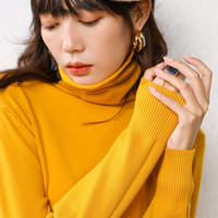 柯诗曼2025秋冬高领女堆堆领百搭套头时尚毛衣宽松打底针织衫 姜黄色 2XL 【140-16斤】