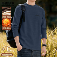 马克华菲（FAIRWHALE）秋冬季羊毛绒圆领衫男款亲肤不闷热修身不臃肿舒适柔软显瘦打底衫 【双面绒】-深蓝#JMK反差字 2XL