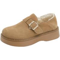 卓诗尼厚底勃肯鞋女秋冬冬季加绒复古软底乐福鞋博肯鞋子 驼色 38