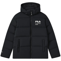 FILA 斐乐 羽绒服男女情侣款2022冬季新款短款连帽运动户外加厚外套 175/96A/L 正黑色-BK
