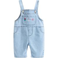 贝贝怡童装女童牛仔背带裤五分短裤夏季薄款洋气休闲户外裤子 蓝色 24个月/身高90cm