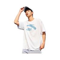 安踏(ANTA)短袖男女同款情侣t恤宽松休闲简约上衣体恤棉针织衫黑色纯色 雪花白-1 3XL