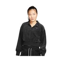 NIKE 耐克 女装POLO衫2023春季新款平绒长袖翻领休闲卫衣DV7815 黑色DV7815-010 S