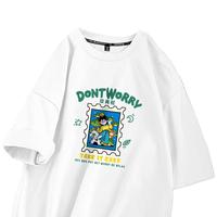 真维斯（JEANSWEST）宽松短袖t恤男士夏季新款纯棉百搭上衣服青少年学生港风潮流半袖 白色 放青松 L